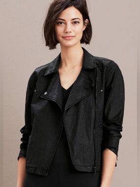 Eileen Fisher Moto Jacket Black S Petite Organic Cotton Stretch Zip Minimal Chic